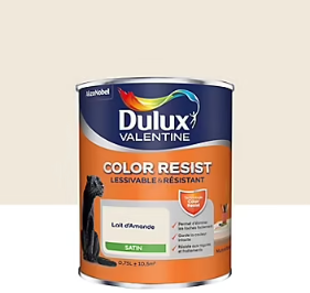 Peinture murs et boiseries Color Resist Dulux Valentine satin lait d'amande 0,75L