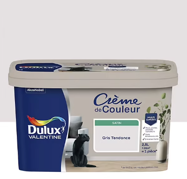 Peinture Crème De Couleur Dulux Valentine satin gris tendance 2,5L