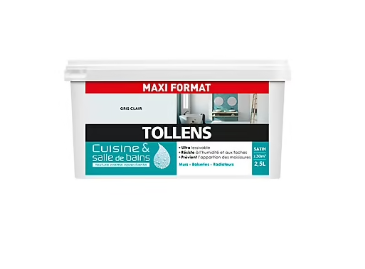 Peinture cuisine et salle de bains Tollens gris clair satin 2.5L