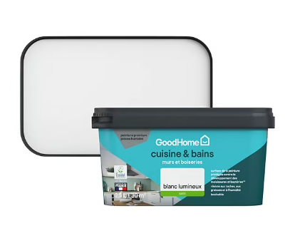 Peinture cuisine & bains murs et plafonds GoodHome blanc lumineux satin 2,5L