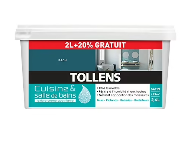Peinture Cuisine et salle de bains Tollens bleu Paon 2L+20%