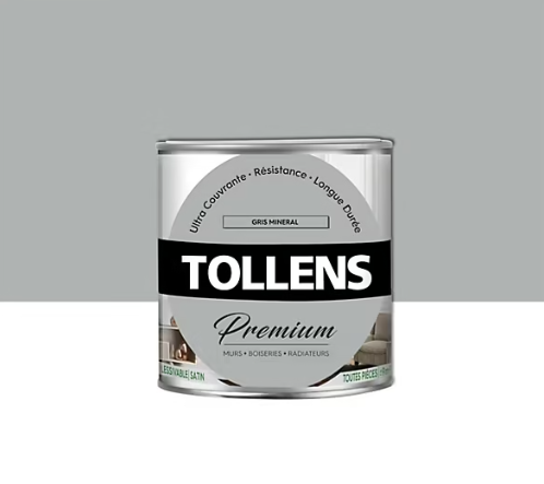 Peinture Tollens premium murs, boiseries et radiateurs gris minéral satin 0,75L