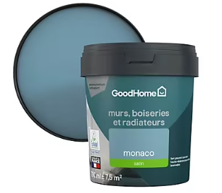 Peinture résistante murs, boiseries et métal GoodHome bleu Monaco satin 0,75L