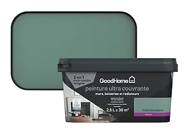 Peinture couleur 2 en 1 velours GoodHome forêt eucalyptus 2,5L