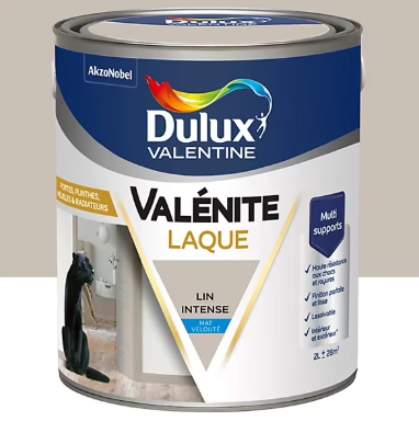 Laque Valénite Dulux Valentine Acrylique mat velouté blanc lin intense 2L