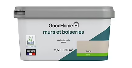 Peinture intérieure couleur murs et boiseries GoodHome Tijuana beige satin 2,5L
