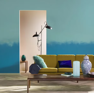 Peinture couleur murs, boiseries et radiateurs Crème de couleur Dulux Valentine bleu caraïbes satin 1,25L