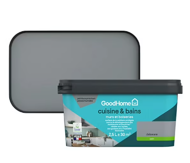 Peinture cuisine et salle de bains GoodHome gris Delaware satin 2,5L