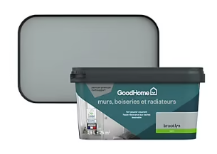 Peinture intérieure couleur murs, boiseries et radiateurs GoodHome satin brooklyn gris 2.5L