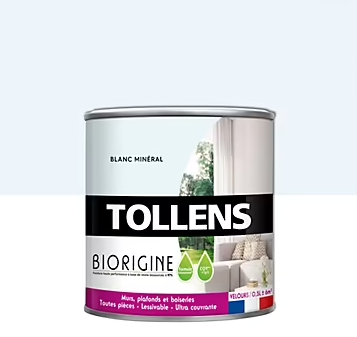 Peinture murs et plafonds Biorigine Tollens velours blanc Minéral 0,5L