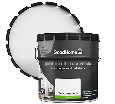 Peinture intérieure ultra couvrante murs, boiseries et radiateurs GoodHome blanc lumineux satin 10L