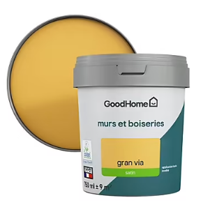 Peinture murs et boiseries GoodHome jaune Gran Via satin 0,75L