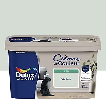 Peinture Crème De Couleur Dulux Valentine satin gris perle 2,5L