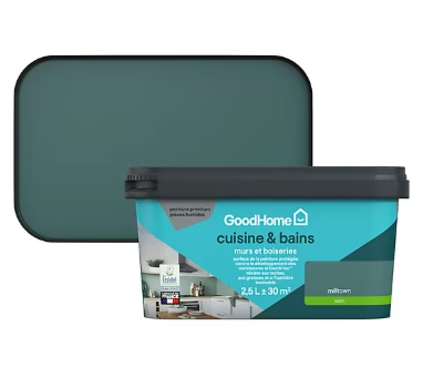 Peinture cuisine et salle de bains GoodHome vert Milltown satin 2,5L
