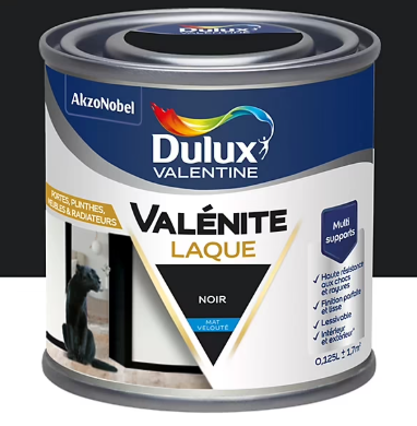 Laque acrylique Valénite Dulux Valentine noir mat velouté 0,125L