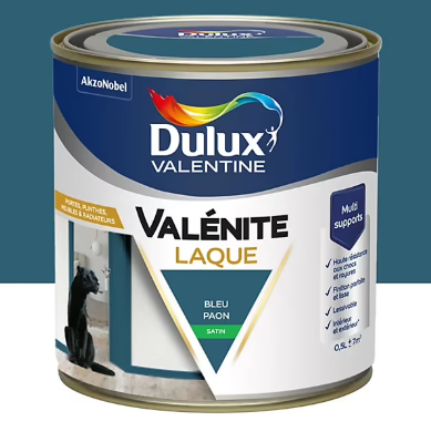 Laque Valénite Dulux Valentine Acrylique satin bleu paon 500ml