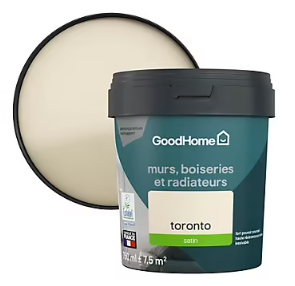Peinture résistante murs, boiseries et métal GoodHome blanc Toronto satin 0,75L