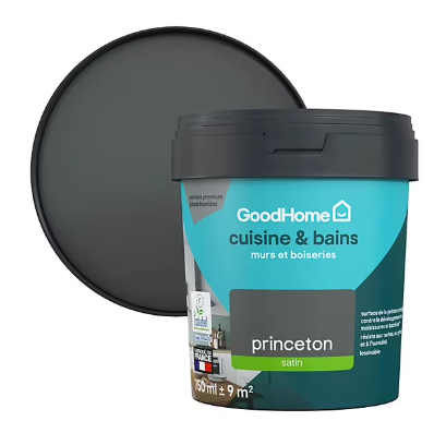 Peinture cuisine et salle de bains GoodHome gris Princeton satin 750ml