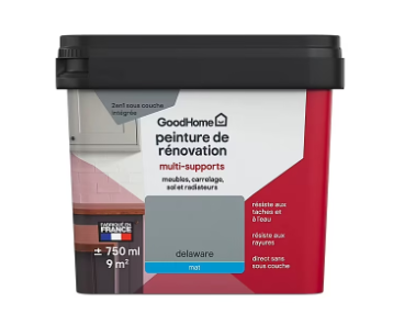 Peinture de rénovation GoodHome multi-supports mat gris Delaware 750ml