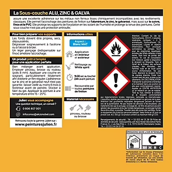 Sous couche alu zinc galva J1 Julien mat blanc 0,5L