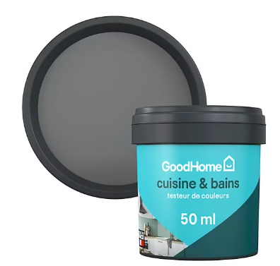 Peinture cuisine et salle de bains GoodHome gris Hamilton satin 50ml