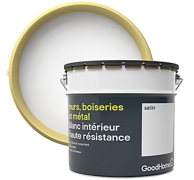 Peinture murs boiseries et métal GoodHome haute résistance blanc satin 10L