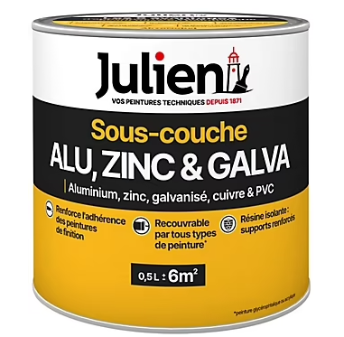 Sous couche alu zinc galva J1 Julien mat blanc 0,5L