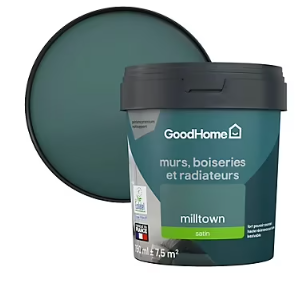 Peinture résistante murs, boiseries et métal GoodHome vert Milltown satin 0,75L