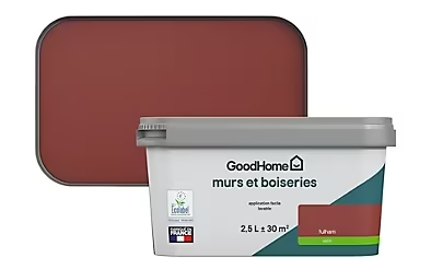 Peinture intérieure couleur murs et boiseries GoodHome satin Fulham rouge satin 2,5L