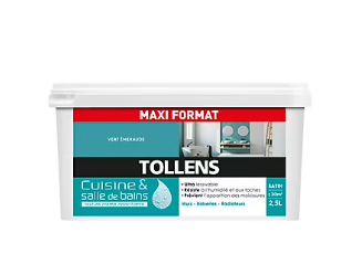 Peinture cuisine et salle de bains Tollens vert émeraude satin 2,5L
