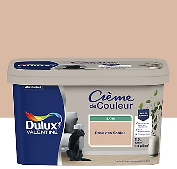 Peinture Crème De Couleur Dulux Valentine satin rose des sables 2,5L