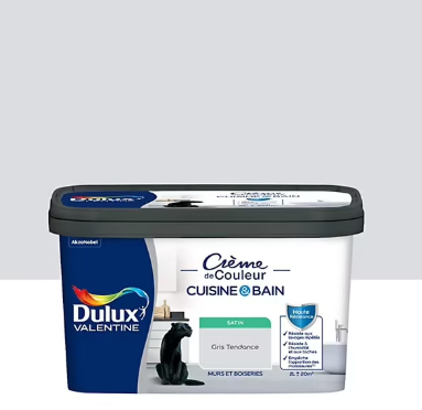 Peinture haute résistance Crème de couleur cuisine et bain Dulux Valentine gris tendance satin 2L