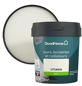 Peinture résistante murs, boiseries et métal GoodHome blanc Ottawa satin 0,75L