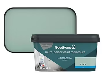 Peinture intérieure couleur murs, boiseries et radiateurs GoodHome Artane mat vert 2,5L