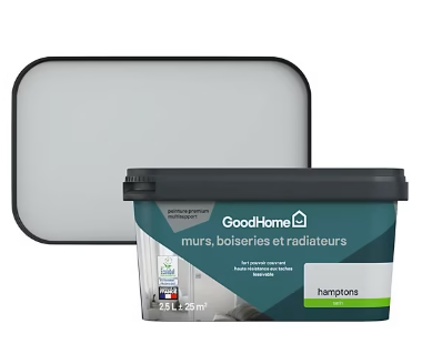 Peinture intérieure couleur murs, boiseries et radiateurs GoodHome Hamptons satin gris 2,5L