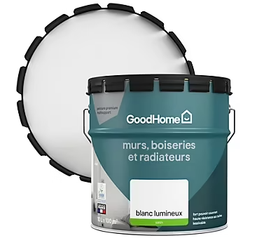 Peinture murs boiseries et métal GoodHome haute résistance blanc satin 10L