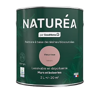 Peinture murs et boiseries Naturéa par GoodHome vieux rose velours 2L