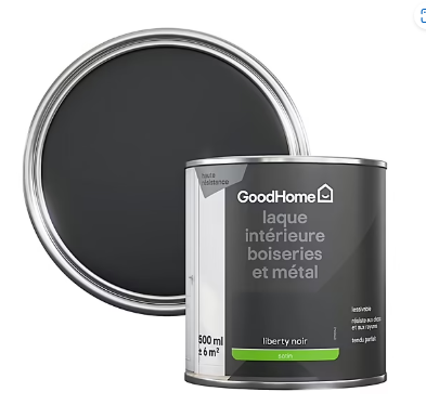 Peinture métal et bois GoodHome satin noir 500ml