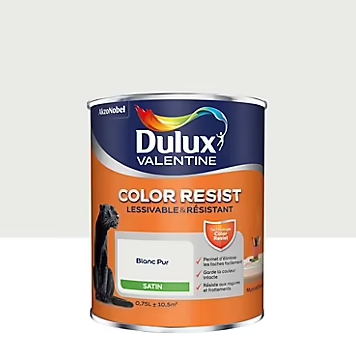 Peinture murs et boiseries Color Resist Dulux Valentine satin blanc pur 0,75L