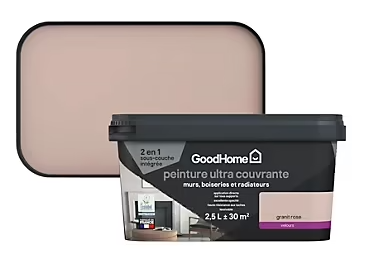 Peinture couleur 2 en 1 velours GoodHome granit rose 2,5L