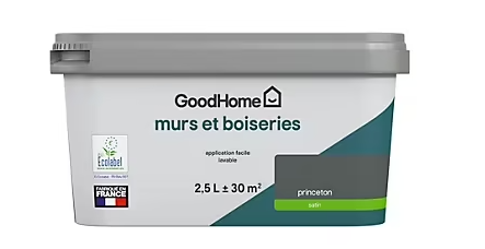Peinture intérieure couleur Murs et boiseries GoodHome Princeton gris satin 2,5L