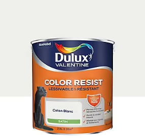 Peinture murs et boiseries Color Resist Dulux Valentine satin coton blanc 2,5L