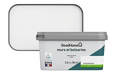 Peinture intérieure couleur Murs et boiseries GoodHome North pole blanc satin 2,5L