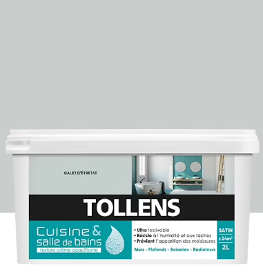 Peinture murs et plafonds Cuisine et bains satin galet d'étretat Tollens 2 L