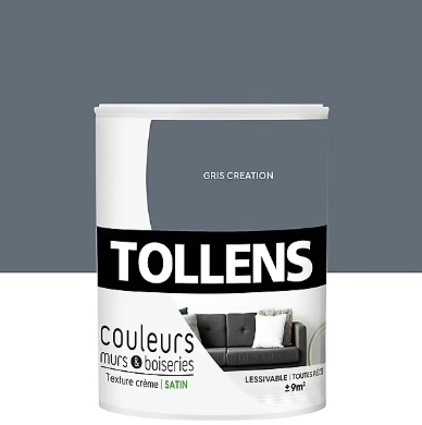 Peinture murs et boiseries Tollens gris création satin 0,75L