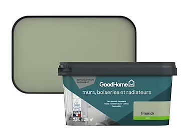 Peinture intérieure couleur murs, boiseries et radiateurs GoodHome satin limerick vert 2.5L