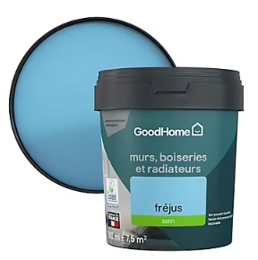Peinture intérieure couleur murs, boiseries et radiateurs GoodHome satin fréjus bleu 750ml