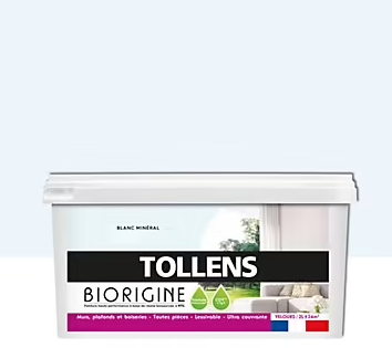 Peinture murs et plafonds Biorigine Tollens velours blanc minéral 2L