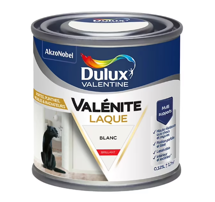 Laque Valénite Dulux Valentine Acrylique brillant blanc 125ml