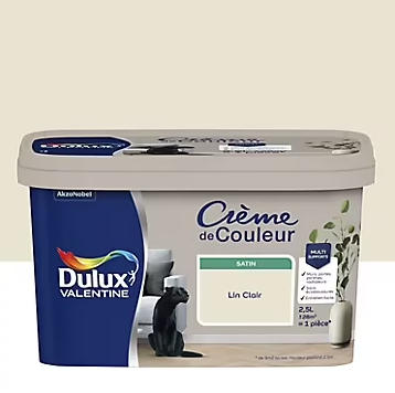 Peinture Crème De Couleur Dulux Valentine satin lin clair 2,5L